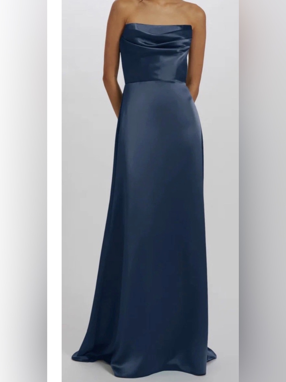 Amsale Strapless Satin Gown; Blue-petrol